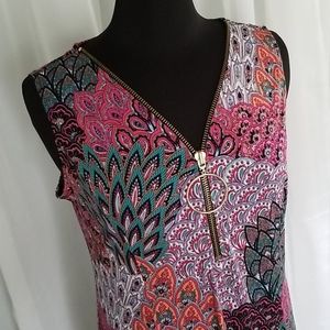 Lightweight Tropical Maxi Dress with Hoop Zipper- Peacock Resort Dress Barn- M